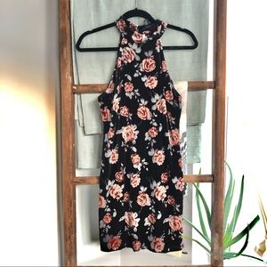Velvet Floral Halter Mini Dress